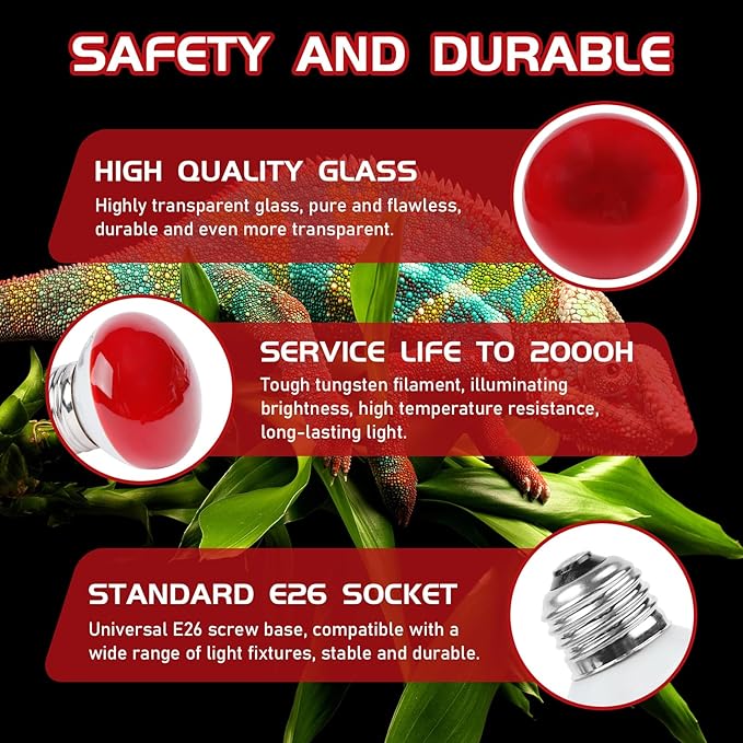 Infrared Reptile Heat Lamp, UVA Red Heat Light Bulb 25W, 2 Pack Reptile Heat Bulb, Infrared Basking Spot Light for Snake, Leopard Gecko, Turtle, Lizard