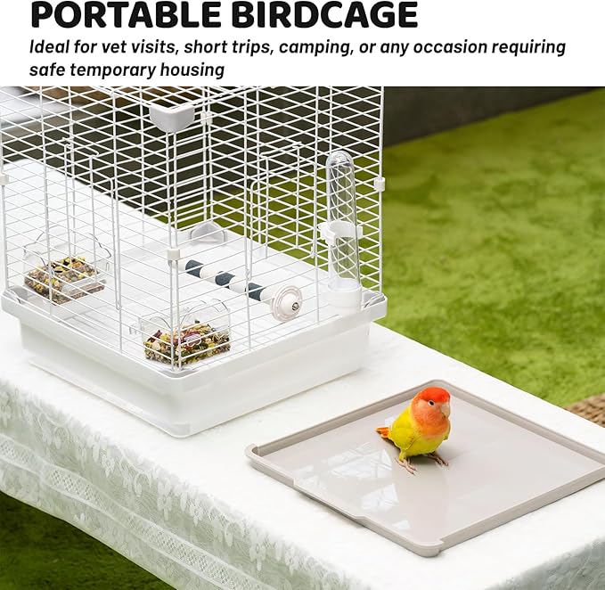 14.6" Portable Travel Bird Cage, Parrot Cage, Ample Room for Tail Movement, with Food Box, Perch, Water Bottle, for Vet Visit, Short Trip, Parakeet, Cockatiel, Budgie, Small Medium Birds