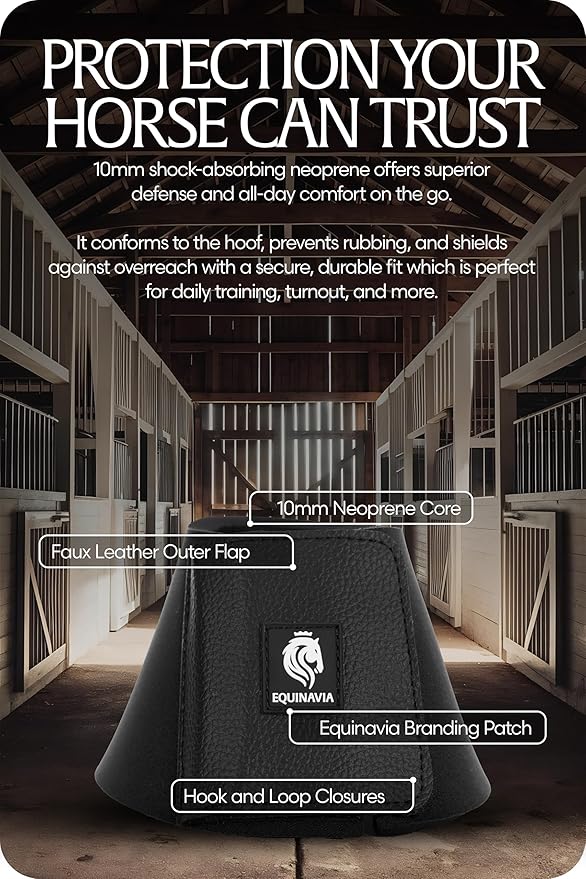 Equinavia Toki Bell Boots for Horses | Neoprene Overreach Boots - Black - S