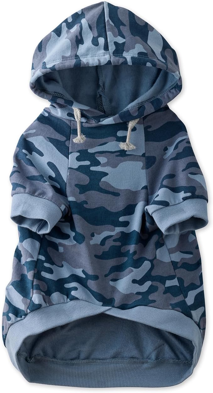 Rocky – The Orginal Lightweight Hooded TEE 100% Organic Cotton Dog Hoodie Pet Coat Sweater for Small, Medium, Large Dogs, Navy Camo, Large