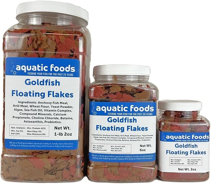 Aquatic Foods Inc. Goldfish Flakes, 42% Protein Color Enhancing and Spirulina Flakes for Aquarium & Pond Goldfish, Koi and All Pond Fish...WL 1-lb 2oz Lg Jar
