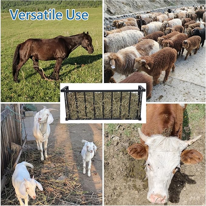 2Pcs Wall Mount Hay Rack, 40'' Long Livestock Hay Feeder with 25 Gallon Capacity, Carbon Steel Hay Feeder for Sheep, Goats, Horses, Indoor Outdoor Uses