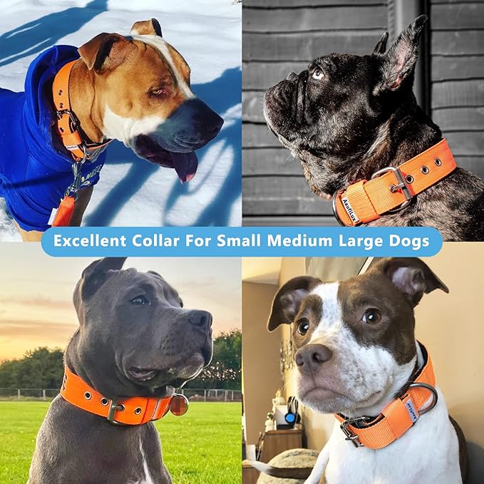 Heavy Duty Tactical Dog Collar - 1.5" Width Military Durable Thick Nylon with Adjustable Metal D Ring & Buckle Working Training K9 Collar for Medium Large Dogs (M(17"-20"), Orange)