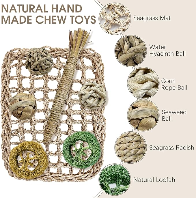 Hamiledyi Rabbit Seagrass Activity Mat Bunny Toy Hanging Rabbit Chew Toys for Teeth Enrichment Toys Seagrass Protector Mat Small Animal Toys for Chinchilla Guinea Pig Hamster Rat Rodent