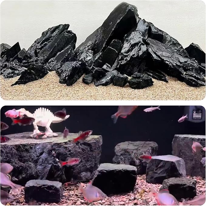 Unocho Aquarium Rocks 40lb Natural Slate Stone Rocks for Aquariums Landscaping Paludarium Model Tank Decoration Aquascaping Amphibian Enclosures Garden(3"-10"-12pcs)