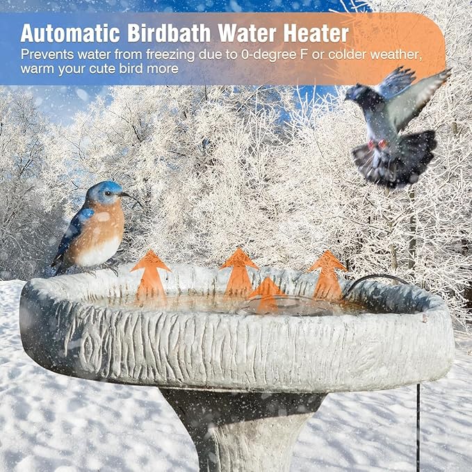 Bird Bath Heater for Outdoors in Winter, Birdbath Water Heater 120 W Pond De-Icer, Bird Bath Deicer Full-Covered Aluminum, Birdbath Heater Thermostatcally Controlled Auto Shut Off for Winter