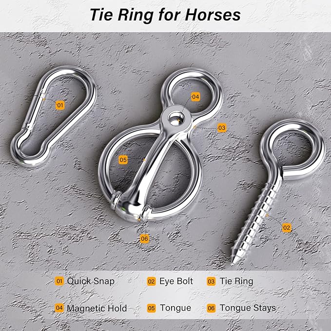 Horse Tie Ring, Horse tack and Supplies, Safe Horse Accessories,Horse Training Equipment with Eye Bolt,Quick snap,Humane Way Tie Ring,Prevent Horses from Pulling Back,Durable Steel，3 Pakcs
