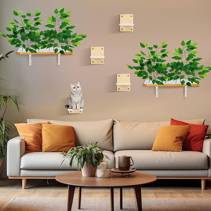 Cat Wall Shelves with 4 Steps and Perches - Cat Wall Furniture for Cats and Kittens - Indoor Climbing, Scratching and Relaxing Playground