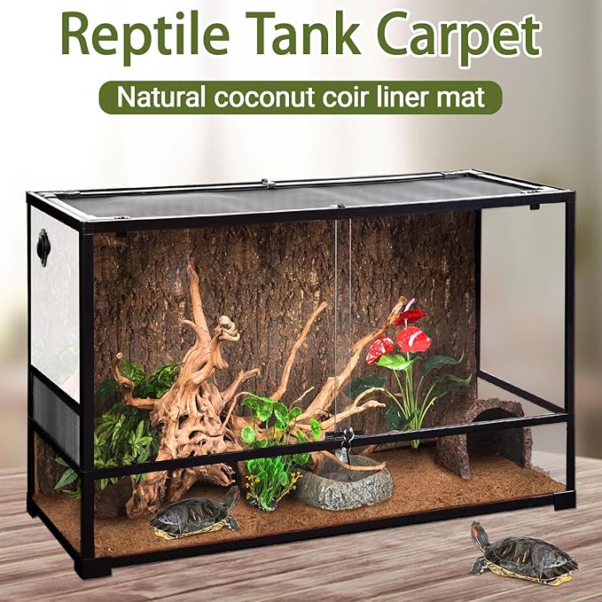 ZeeDix 3 Rolls Reptile Carpet, 24 x 48 inches Natural Coconut Fiber Liner Mat Flooring Accessories for Reptile Tank - Bearded Dragon Tortoise Lizard Turtle Snake Leopard Gecko Substrate Bedding