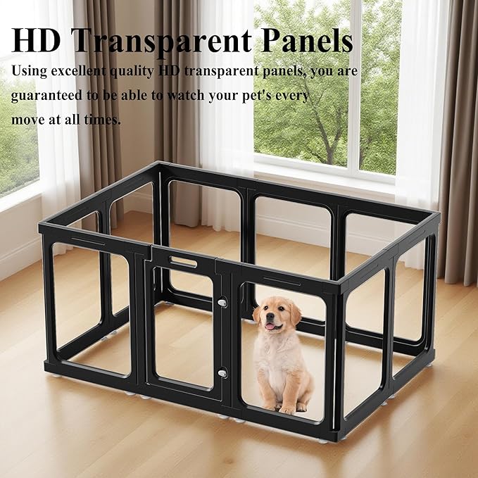 Clear Acrylic Dog Playpen with Door, for Puppy Cat Rabbit Transparent Pet Pen, Dog Playpen Indoor, Dog Fence, Easy Assemble & Cleaning Dog Pen for Small & Medium Dogs