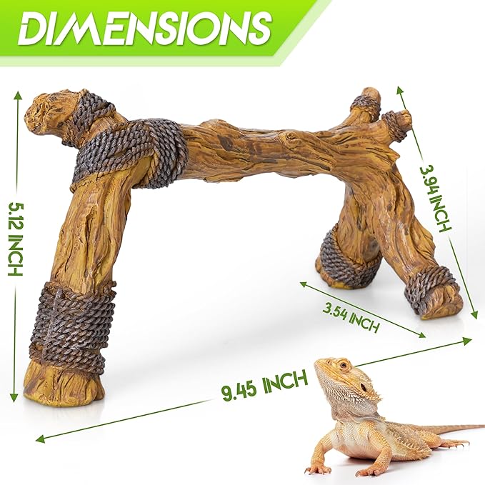 Lifelike Resin Climbing Trunk Branch Decor for Reptile Terrarium, Reptile Vivarium Habitat Decoration for Bearded Dragons, Geckos, Lizards, Snakes, 8.8 Inch