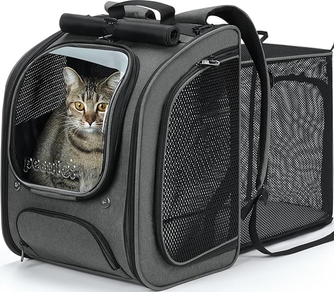 Pecute Cat Backpack Carrier Expandable, Large Space Cat Bubble Backpack, Breathable Cat Carrier, Shaded Dog Backpack Carrier for Travel, Hiking, Suitable for Shopping, and Vet, Gray