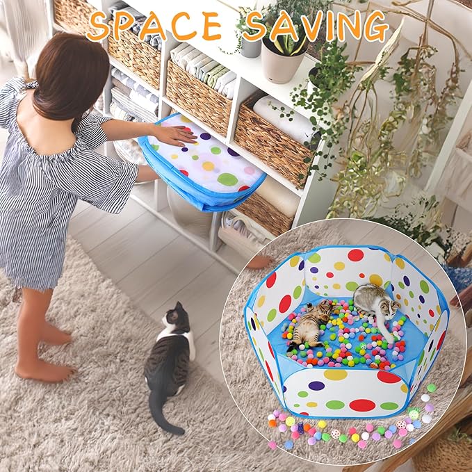 Palksky Ball Pit with 210 Toy Balls and 4 Spring Toys - Interactive Cat Toys for Bored Indoor Cats Self Play, Enrichment Toy for Fun and Exercise