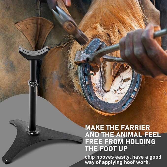 Zonon Metal Adjustable Farrier Stand Blacksmith Farrier Horse Hoof Stand Height Farrier Stand for Horses Black Horse Hoof Trimming Tools (Metal Triangular Base)