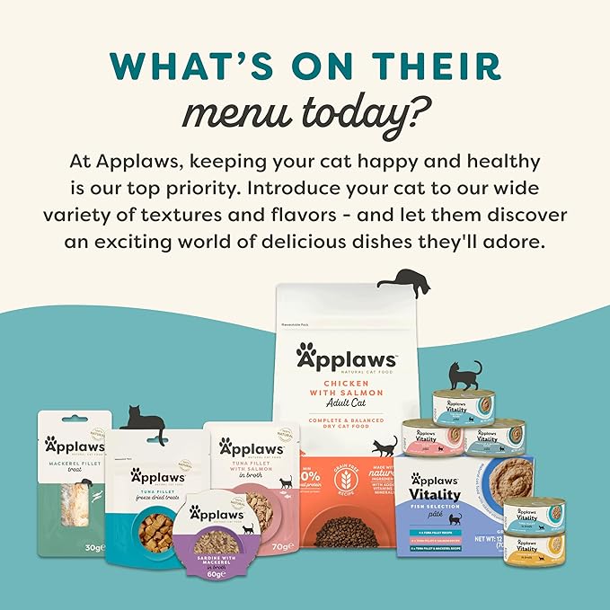 Applaws Vitality Wet Cat Food Paté, Natural Cat Food with Added Vitamins & Minerals, Grain-Free, Carrageenan Free, Tuna Fillet and Mackerel Recipe (24 Count, 2.47 oz Cans)
