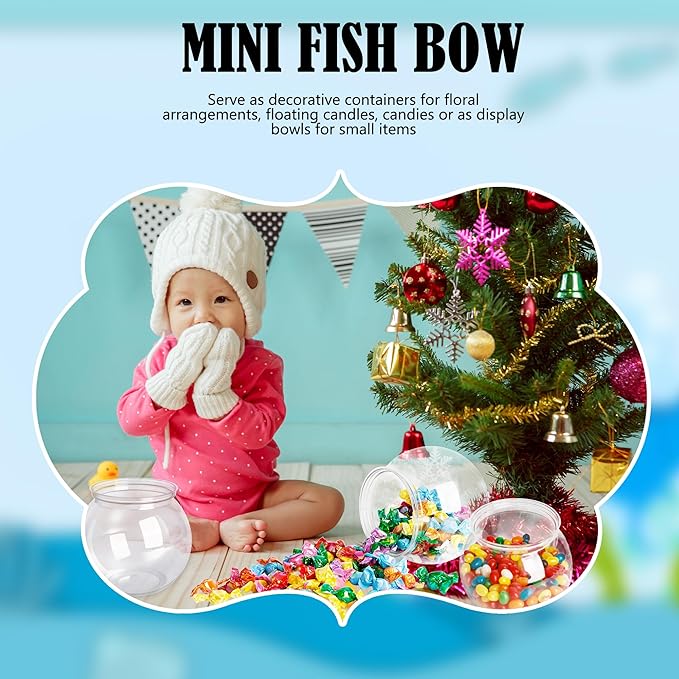 8 Pcs Mini Plastic Fish Bowl 26 oz Round Clear Fishbowl Fish Tank Transparent Aquarium for Candy Goldfish Home Decoration Table Centerpieces
