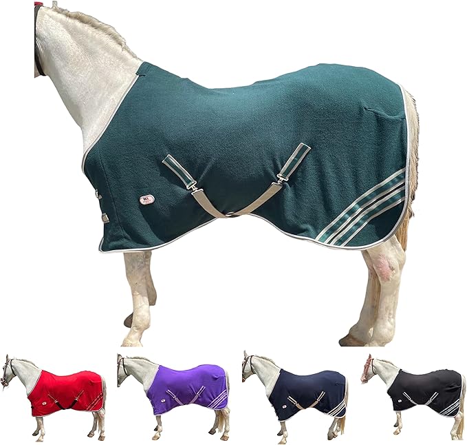 Majestic Ally Anti Pill Fleece Horse Blanket/Sheet with Silver Braided Rope (Hunter Green, 78)