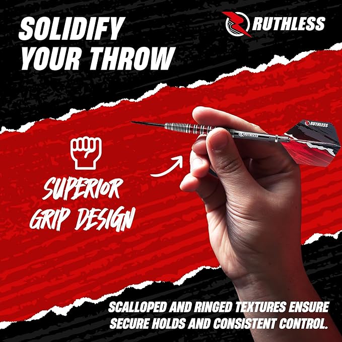 RUTHLESS Red Falcon Professional Tungsten Steeltip Darts Set in 22g and 24g, with Flights and Stems Shafts