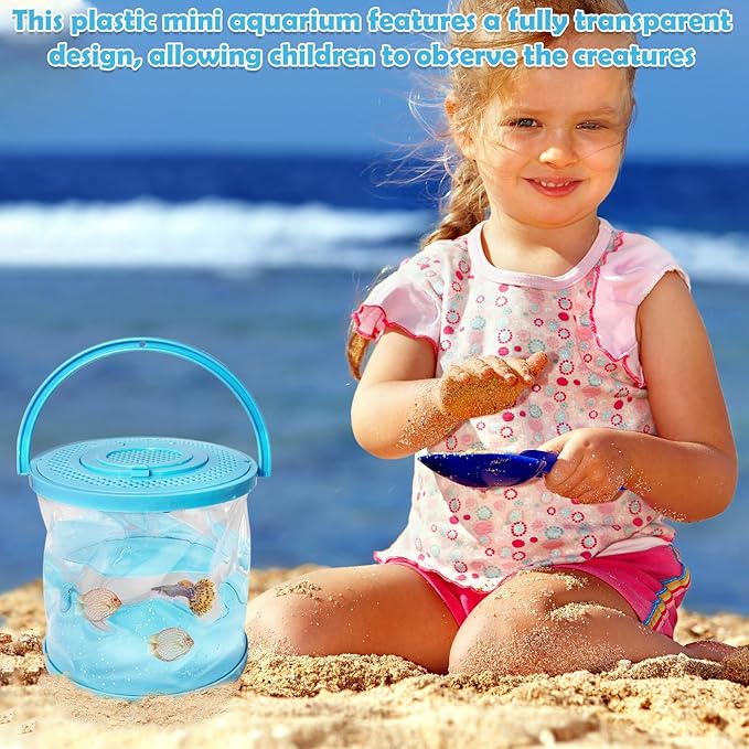 PINVNBY Catch and Release Aquarium Foldable Small Aquarium Plasitc Fish Tank Fish Transport Container Portable Clear Fish Bowl for Ocean Adventure Pool and Lake Beach