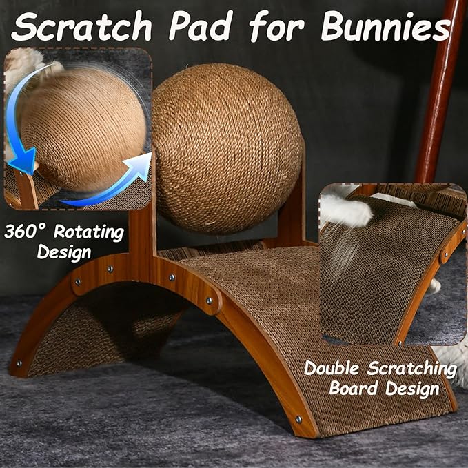 Rabbit Scratch Toys, Natural Sisal Bunny Scratching Cardboard Pad and Scratcher Ball, 2-in-1Pet Enrichment Interactive Toy for Indoor Bunnies Ferrets Chinchillas Small Animals Boredom Breaker