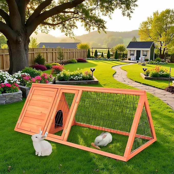 Rabbit Hutch & Chicken Coop Outdoor Small Animal Cage with Ventilated Wire Run, Emovable Tray for Quail, Bunnies, Guinea Pigs, Chicks – Backyard Poultry Hutch (Brown)