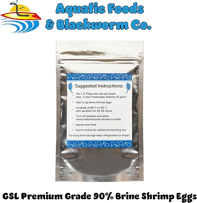 Aquatic Foods Inc. Brine Shrimp Eggs Premium Grade 90% Hatch Rate, Great Salt Lake Artemia Brine Shrimp Eggs. - 25 Grams - .88oz