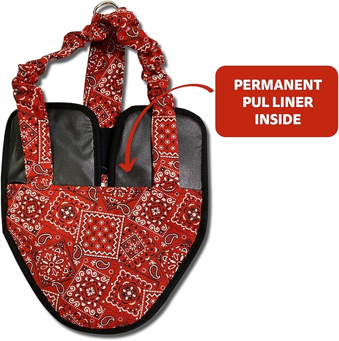 Hen Holster Bird Diaper, Wrap Around - for Hens, Roosters, Ducks, Leak-Proof Design, Comfortable Fleece Strap Bird Harness with Sewn-in Liner, Secure Hook and Loop Closure - S/M, Red Bandana