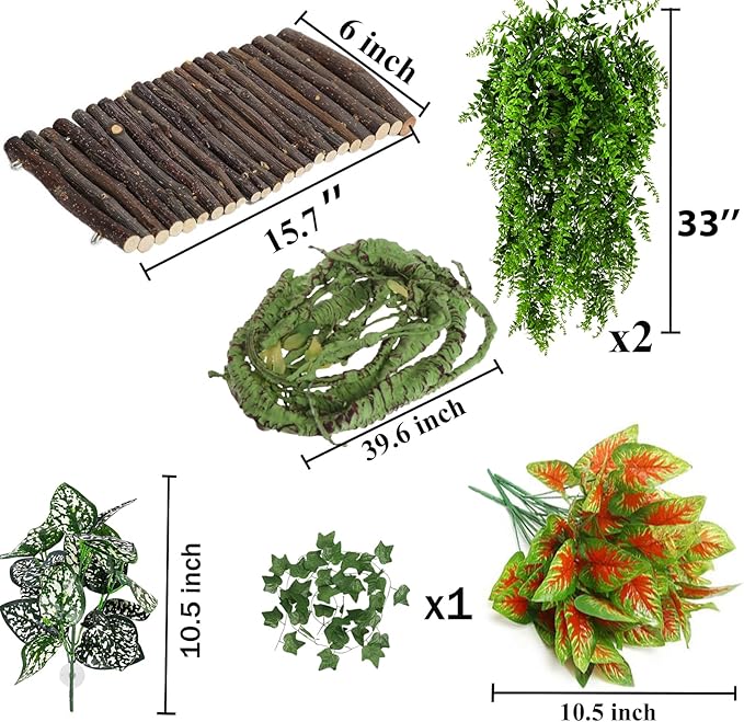 Bearded Dragon Tank Accessories, Reptile Plants Bridge Jungle Climber Vines for Snakes Bearded Dragon Chameleon Gecko Lizard