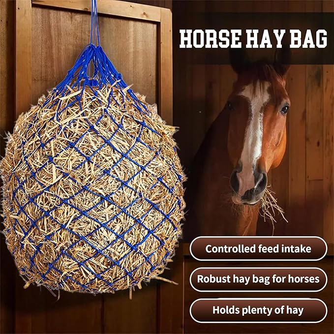 Hay Nets for Horses, 40" Slow Feed Hanging Horse Hay Bag for Horses Goats Sheep Donkey Trailer Full Day Slow Feed, Ultra Slow Soft Feeder Bag with 2” Mesh Holes for Horses Stall Paddock Rest