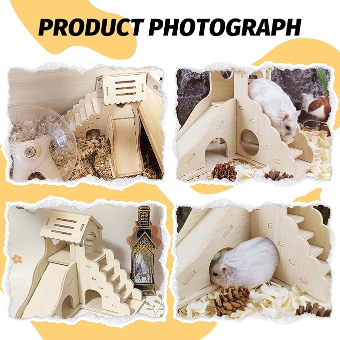 Hamster House - Double-Decker Hut With Slide, Cage Accessories, Small Animal Habitat Decor