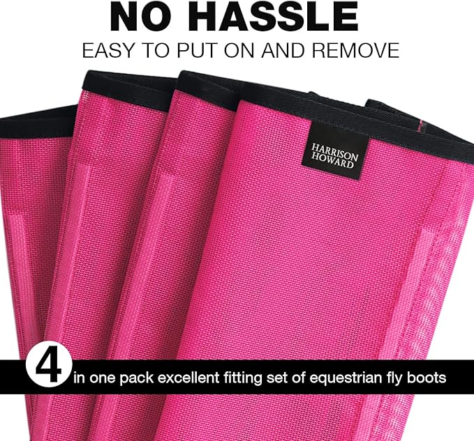 Harrison Howard Loose Fitting Fly Boots UV-Protective Extra Tough Mesh Ventilated Four Fasteners Stay-on Design Protect Horse Legs & Stomp-Reducing Set of 4 Magenta Yearling
