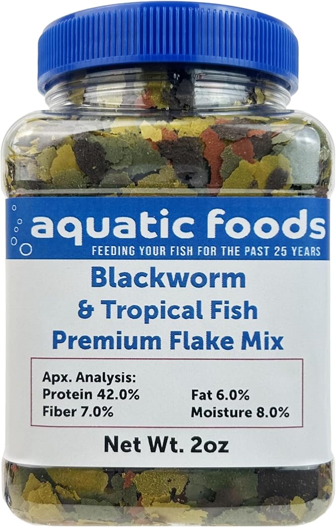45% Blackworm & Tropical Fish Flakes for Cichlids, Discus, for All Community Tropical Fish. Aquatic Foods Flakes…2oz Small Jar
