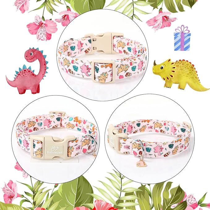Cute Dinosaur Dog Collar, Adjustable Pink Dino Dog Collars for Large Dogs, Lightweight Quick-Release Buckle Birthday Collar for Boy&Girl Dogs L