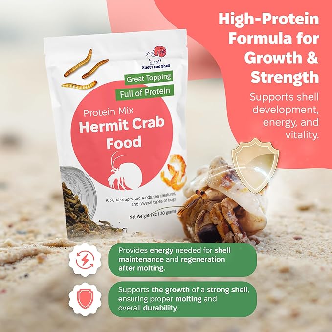 Protein Mix Hermit Crab Food – Insects, Krill & Sprouted Grains – Great as Topper – 56g – Snout and Shell