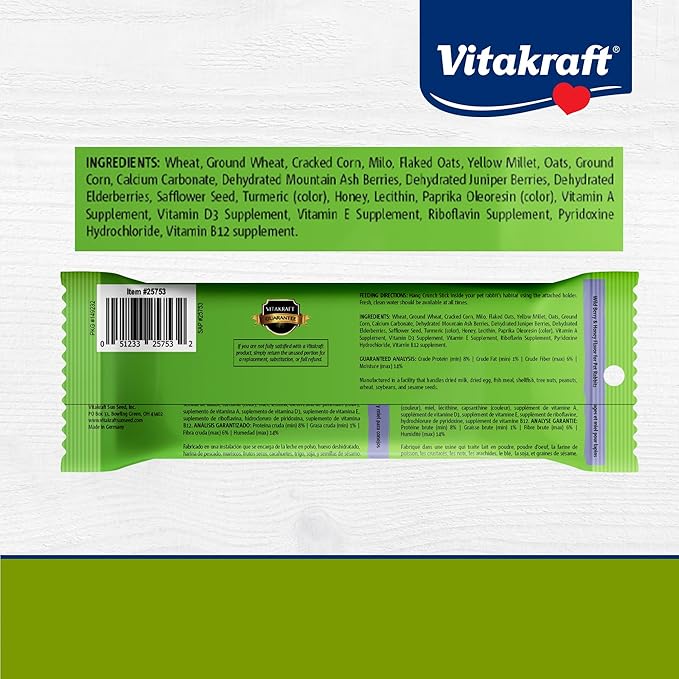 Vitakraft Crunch Sticks Rabbit Treat - Carrot and Honey - Rabbit Chew Sticks (Wild Berry & Honey)