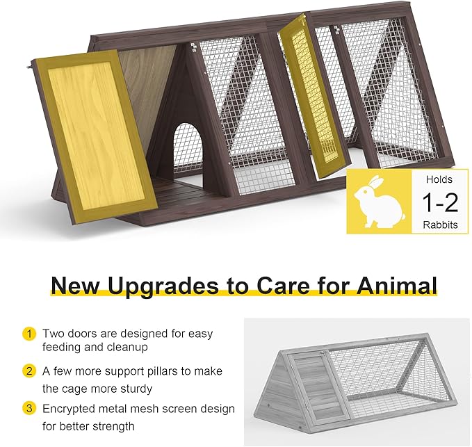 GOJOOASIS Chicken Coop for 2 Chickens Small Rabbit Hutch Quail Coop Wooden Bunny Cages Outdoor Chicken House w/Ventilating Wire (Carbonized Wood)