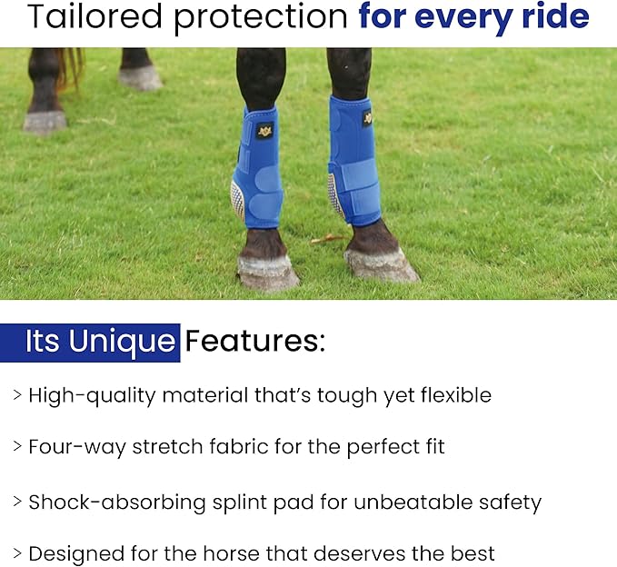 RS Premium Design Horse Boots | Comfortable, Protective & Shock-Absorbing | Best for Jump Training & Trails | OK Fabric for Ultimate Flexibility (Goldline Blue, Medium)