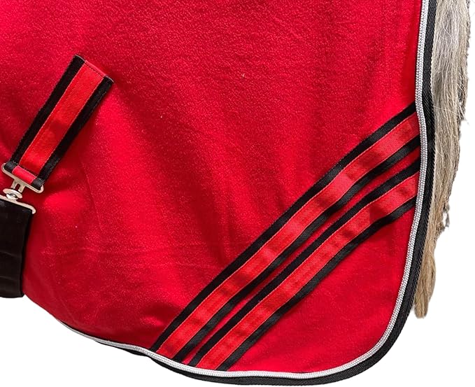 Majestic Ally Anti Pill Fleece Horse Blanket/Sheet with Silver Braided Rope (Red, 76)