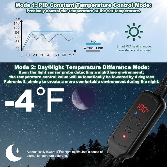 DXOPHIEX 8.5 inch Reptile Heat Lamp Fixture with Dimming Thermostat,Reptile Light Fixture Max 150W,PID Inverter Thermostat with Temperature Controller for Bearded Dragon,Turtles,Snake,Lizard and Gecko