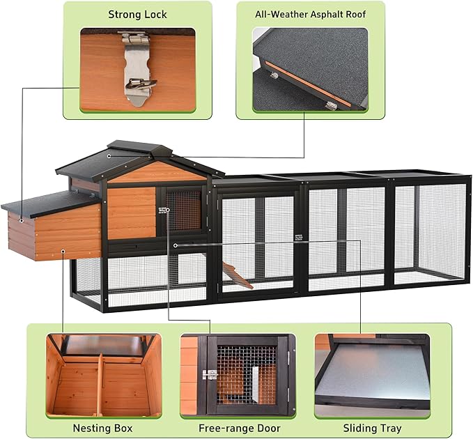 Wooden Chicken Coop, Large Outdoor Hen House with Nesting Box Poultry Cage, Rabbit Hutch Bunny Cage, Waterproof for Outdoor Backyard