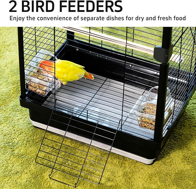 25 inch Bird Cage, Portable Travel Parrot Cage, Double-Layer Parakeet Cage, for Temporary Pet Accommodation, Trip to Vet, Short Trip, Camping, Black