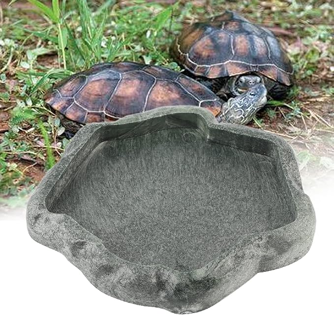 Ejoyous Reptile Water Dish, ABS Reptile Rock Reptiles Feeding Food Bowl Water Dish, Reptile Terrarium Decor Accessories for Tortoise Lizard Turtle Frog Leopard Gecko (S)