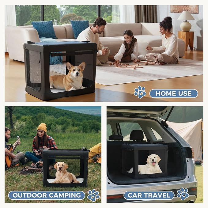 DUMOS Dog Crate 30 Inch Travel Cat Pet Carrier for Small Medium, Portable Foldable Soft Pet Crate with Storage Bag & Washable Pad for Indoor Outdoor Dog Kennel Carrier (M-50lbs, Black)