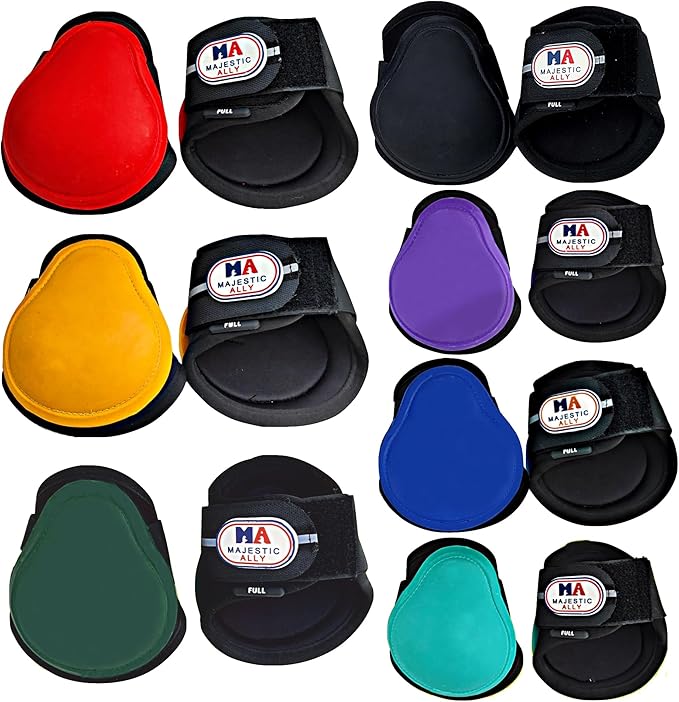 Majestic Ally Horse Leg Protection Fetlock and Tendon Boots Set, PU Shell, Neoprene Lining, Hook and Loop Closures, Multiple Colors and Sizes