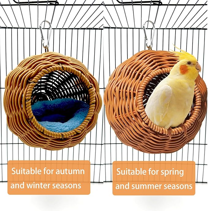 Rattan Bird Nest for Cage，Hanging Parrot Breeding Nesting House Washable Soft Lay Warm Sleep Hut Bird Cage Accessories for Cockatiels Budgerigars Finches Canaries