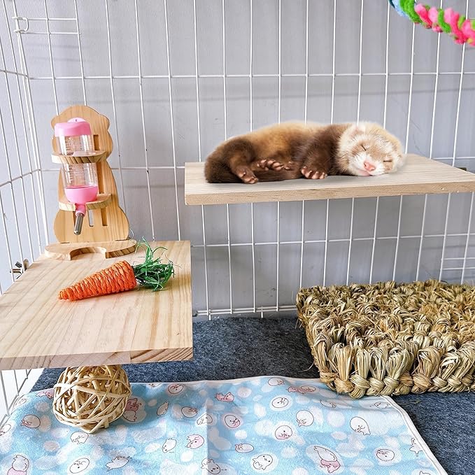 2PCS Chinchilla Wooden Platform Ledge 13 × 8 ’’ Large Bird Perch Stand Shelf Platform for Ferret Bunny Guinea Pig Conure Hamster Parrot Macaw Cockatiel