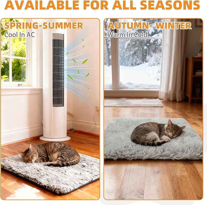 KOOLTAIL Self Warming Cat Bed, 4 Pack 16*20in Plush Extra Warm Self Heating Pet Pad for Crate, Floor, Indoor Outdoor, Non-Slip Upgraded Thermal Foil Puppy Kitten Mat with Removable Washable Cover,Grey