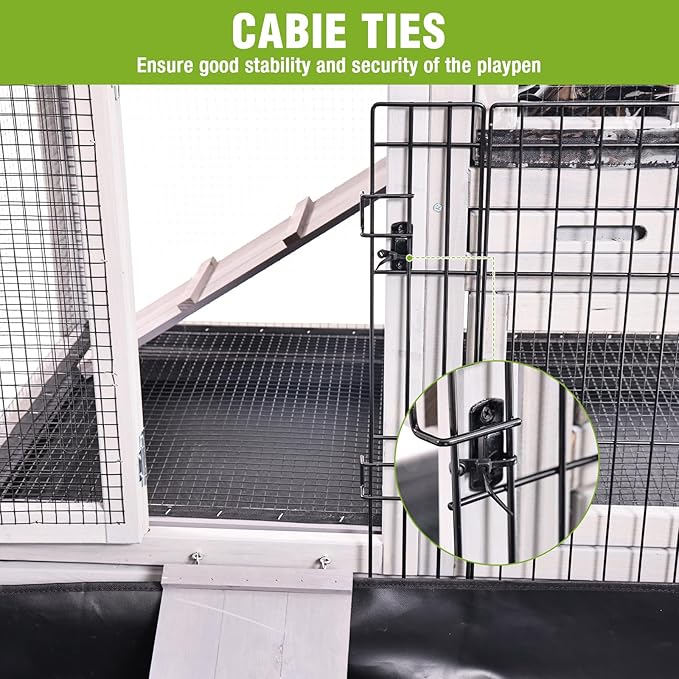 Bunny Playpen Indoor & Outdoor, Rabbit Enclosure with Waterproof Liner, Extension Guinea Pig Cages for Small Animals (Playpen Only)