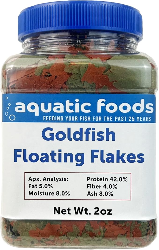 Aquatic Foods Inc. Goldfish Flakes, Premium Smaller Flakes for Aquarium Goldfish, Koi & Pond Fish- AFI Goldfish Flake…2oz Small Jar