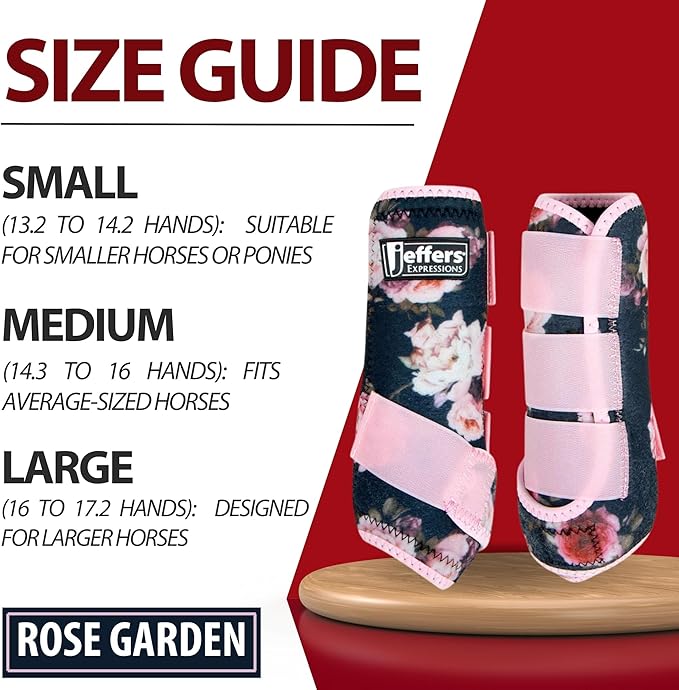 Jeffers Expression Protective Horse Boots 1 Pair, Rose Garden - Safe Neoprene Leg Guards, Comfortable Fit, Durable Strap Closures, Front & Hind Support, Accessories for Travel & Riding - Large